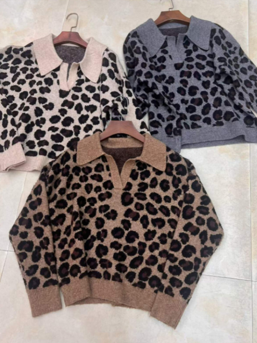 Cozy And Casual Leopard-print Knit Pullover