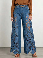 Women's High-waisted Loose-fit Embroidered & Paneled Wide-leg Jeans