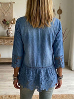 Casual Patchwork Lace Denim Shirt