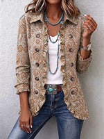Vintage-style Bohemian Floral Print Ruffled Linen-cotton Jacket