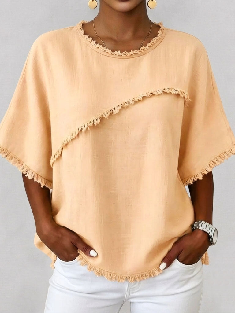 Boho-chic Fringed Cotton And Linen Top