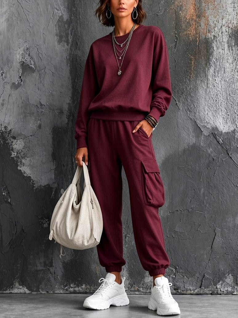 Cozy And Casual Cotton Sweatshirt And Pants Two-piece Set