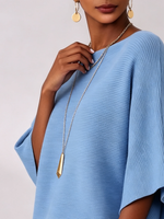 Elegant Boat Neck Batwing Sleeve Ribbed Knit Top