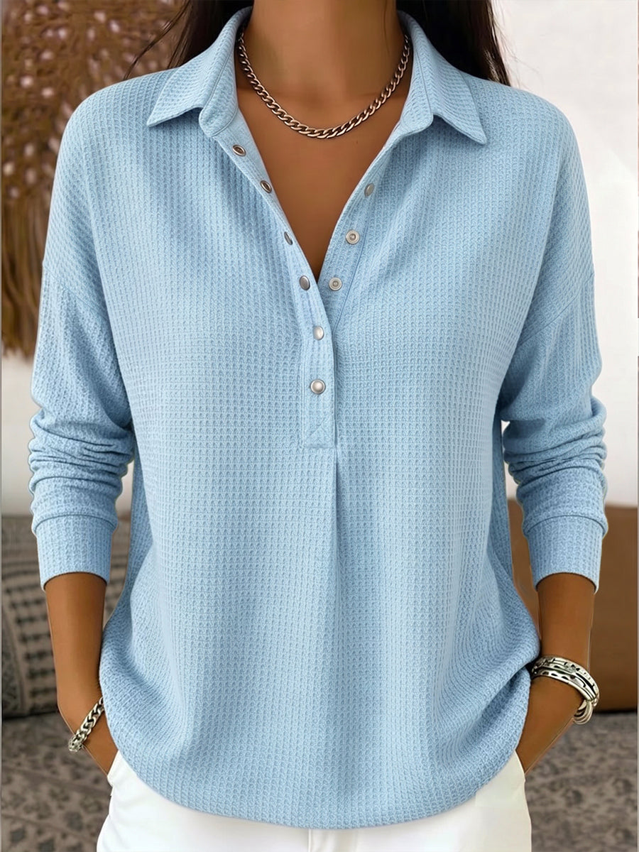 Casual Waffle-knit Cotton Sweatshirt