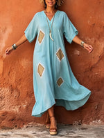 Bohemian Diamond Print V-neck Chiffon Dress