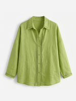 Casual Long-sleeve Linen-cotton Shirt With Spliced cutout Webbing