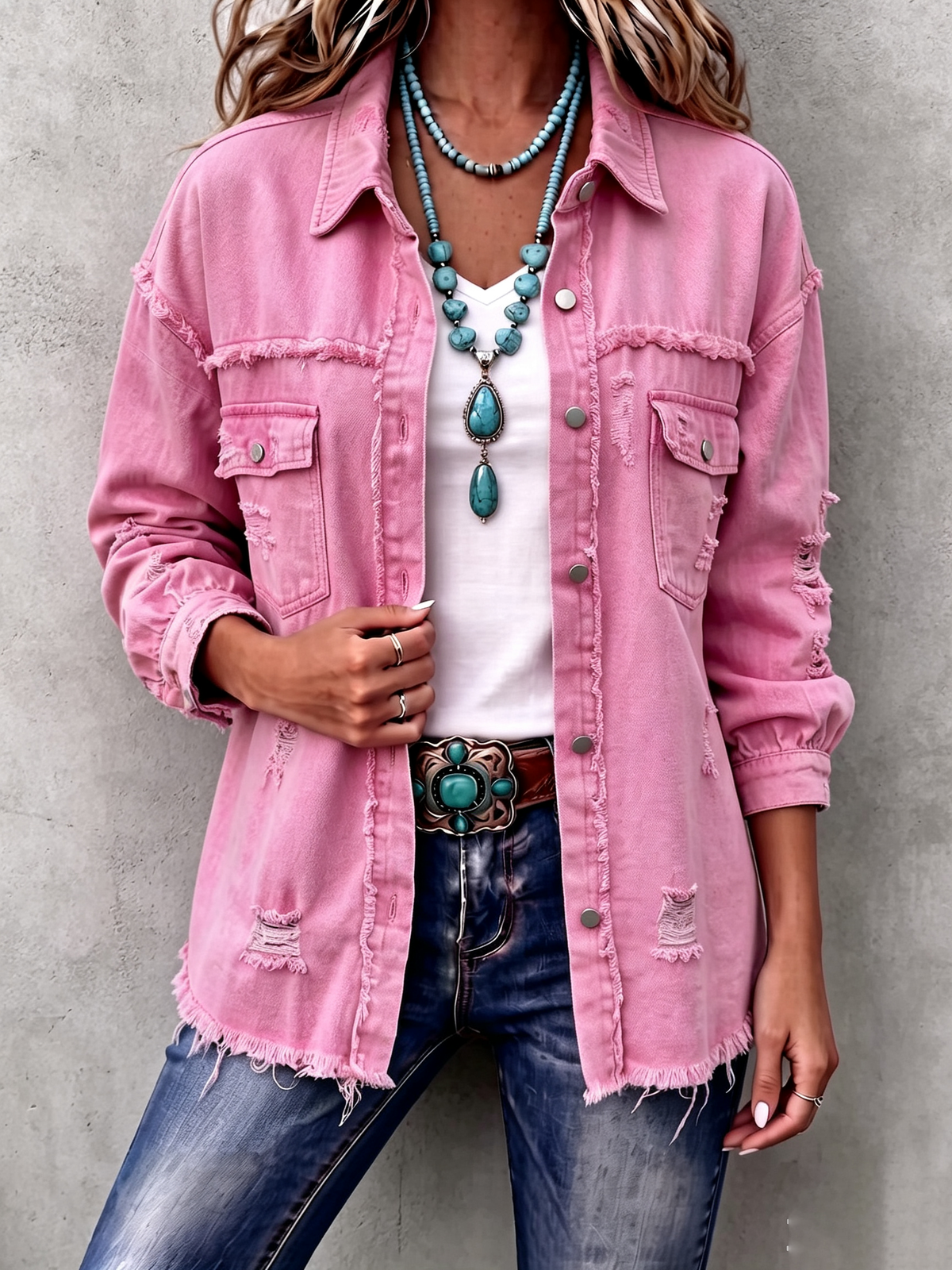 Casual Distressed Raw Edge Denim Jacket