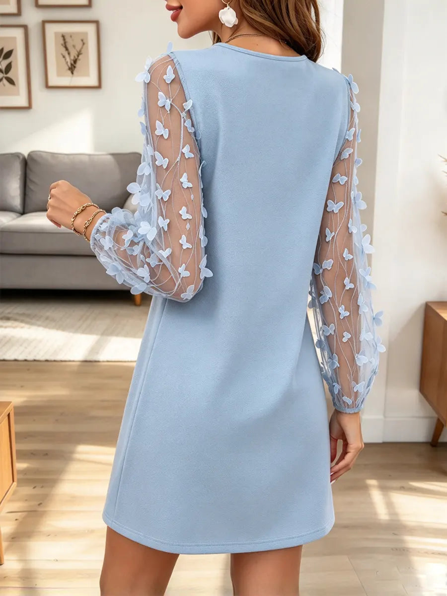Vintage Butterfly Lace Patchwork Art Casual Stylish Long Sleeve Mini Dress