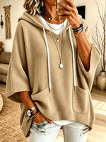 Relaxed Waffle-knit Hooded Pullover – Front Patch Pockets