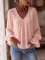 Romantic Pastel V-Neck Blouse