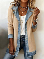 Casual Paneled Ribbed Cotton-blend Denim Jacket