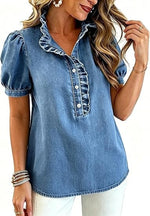 Casual Ruffled Denim Shirt
