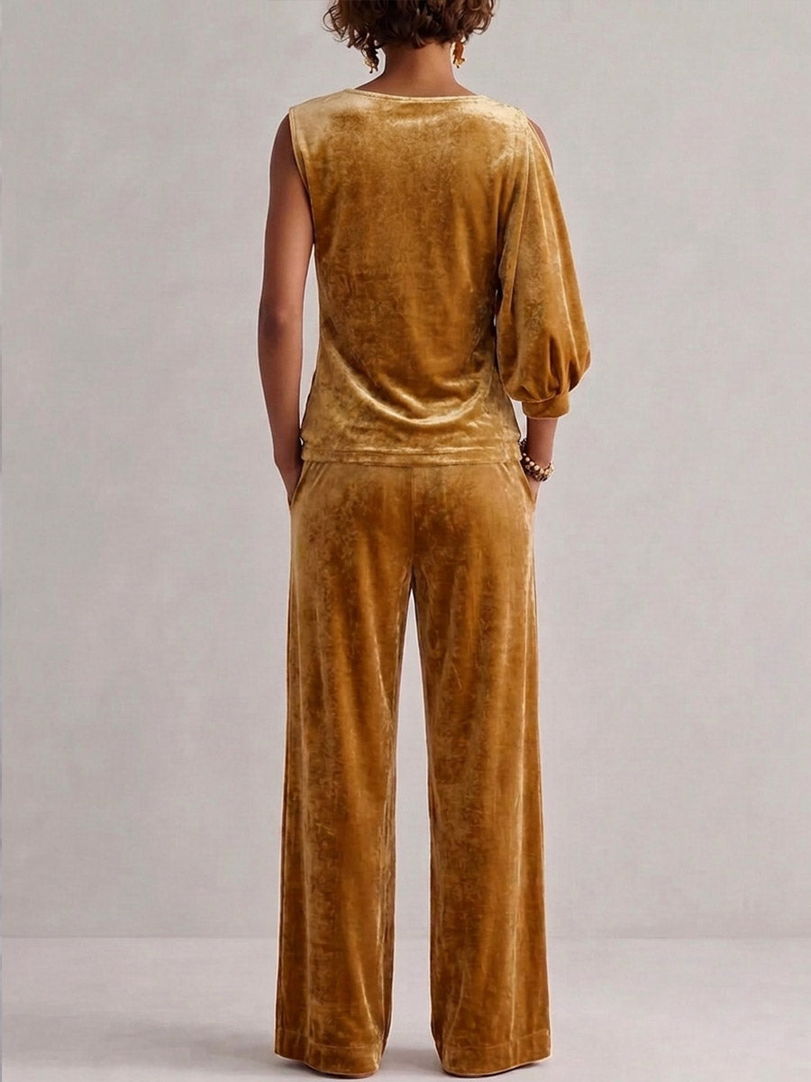 Women's Solid Color High-waisted Casual Loose Velvet Wide-leg Pants