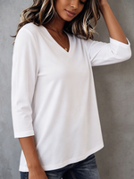 Minimalist Cozy V-neck Three-quarter Sleeve Cotton T-shirt