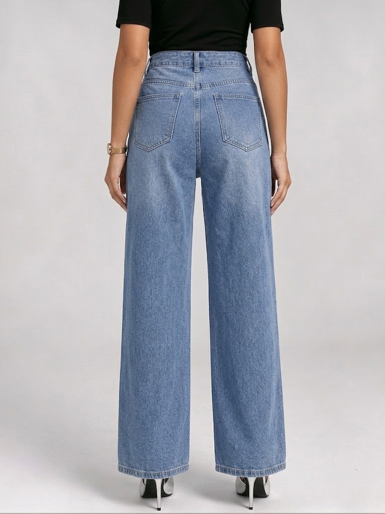 Delicate Casual Hollow-out Embroidered Rhinestone Jeans
