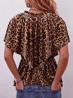 Women's Leopard Print V-neck Short-sleeve Casual Loose Velvet Top