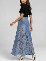 Stylish & Sexy Lace-paneled Cutout Denim Skirtv