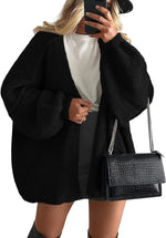 Long Lantern Sleeve Knit Open Front Lightweight Sweater