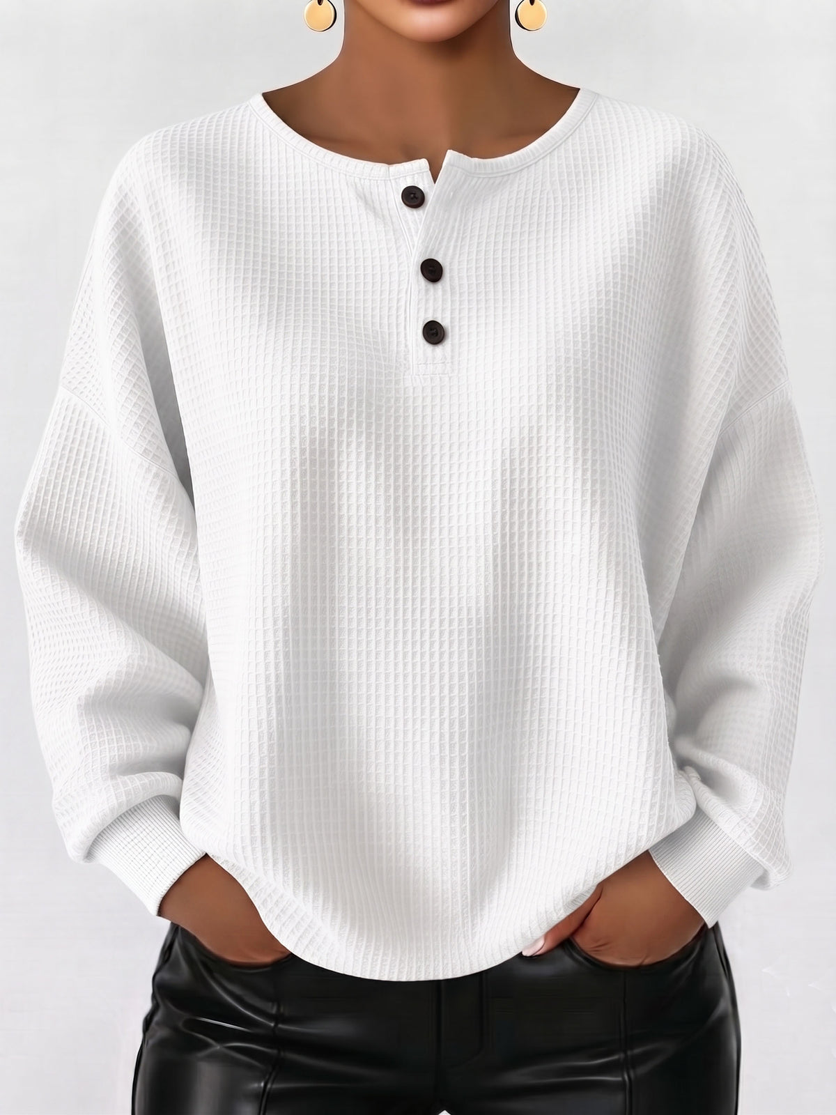 Cozy Casual Henley Collar Waffle Shirt