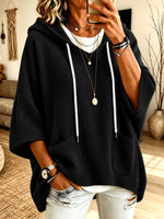 Relaxed Waffle-knit Hooded Pullover – Front Patch Pockets