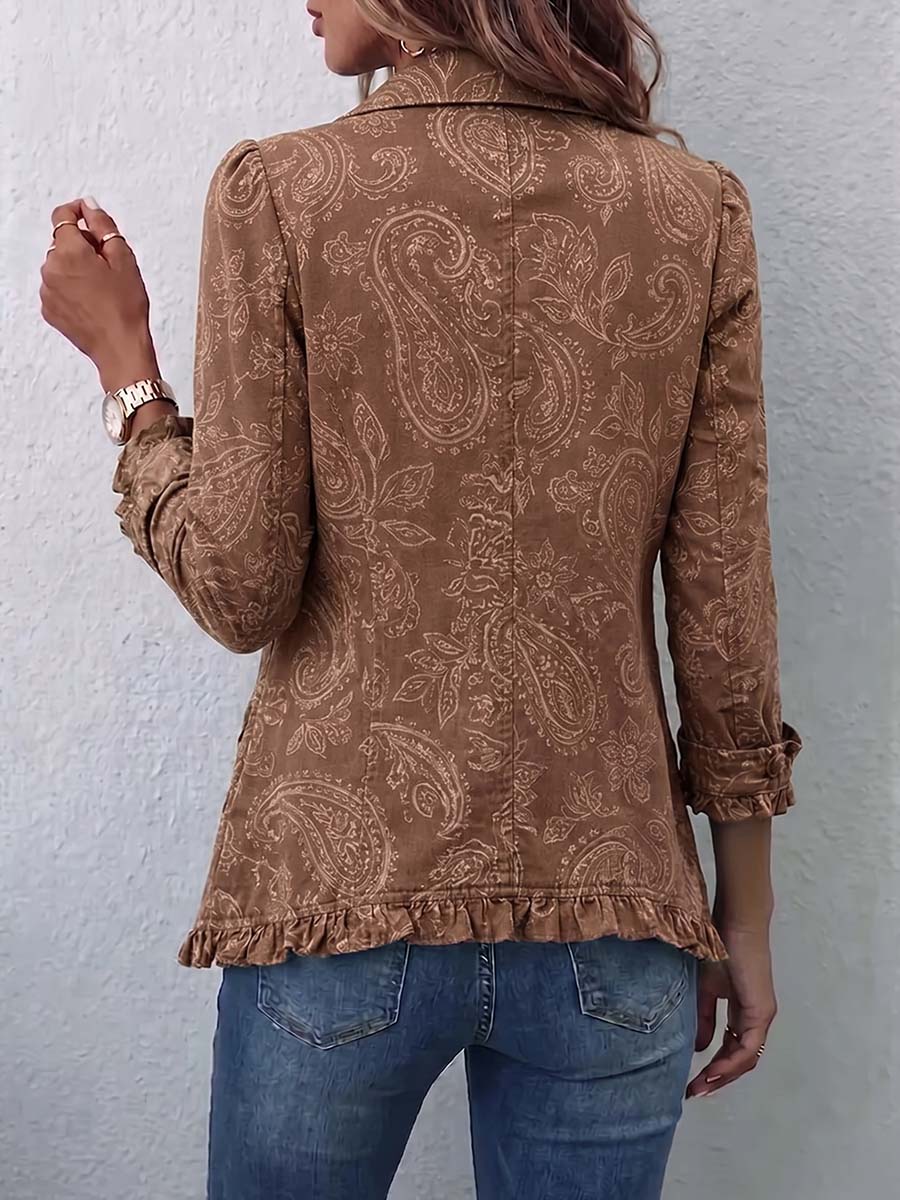Women's Retro Paisley Print Shirt Collar Long Sleeve Casual Loose Cotton Cardigan