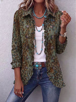 Rustic Olive Leopard Print Linen Blend Ruffle Jacket