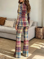 Vintage Elegant Plaid Slim Fit Suit Trousers Two-piece Set