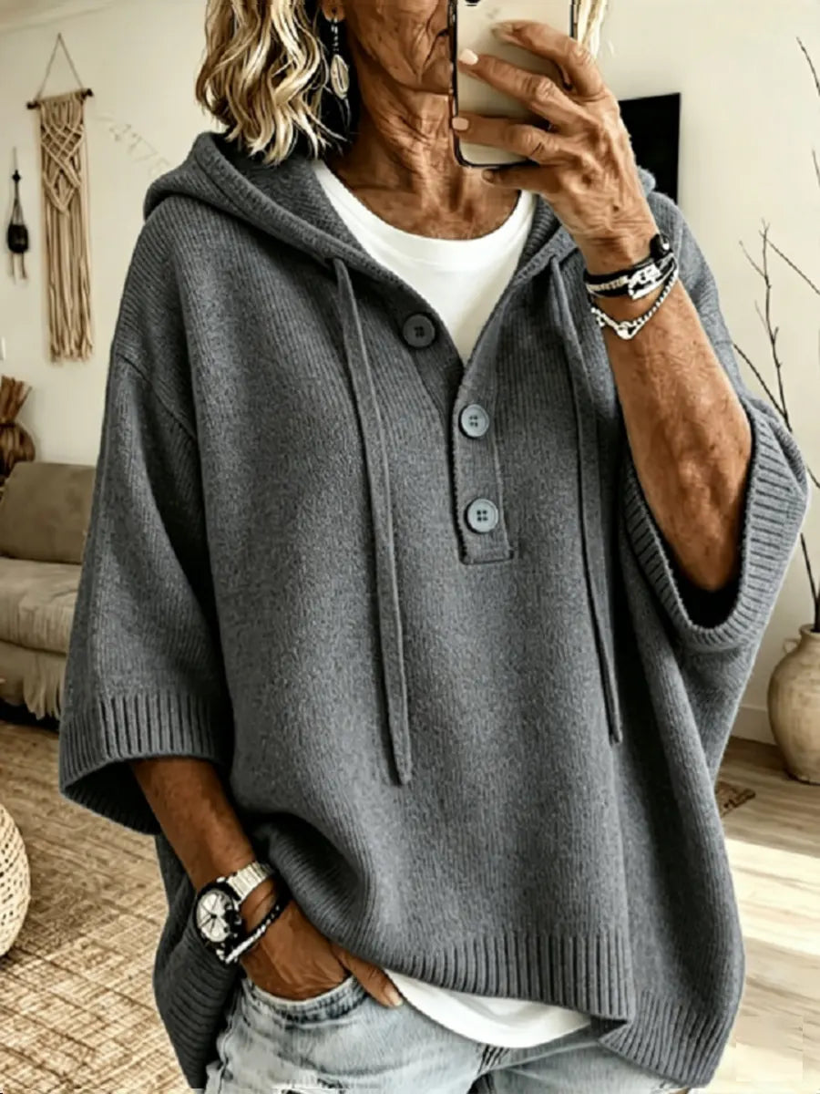 Cozy Oversized Knit Henley Hoodie