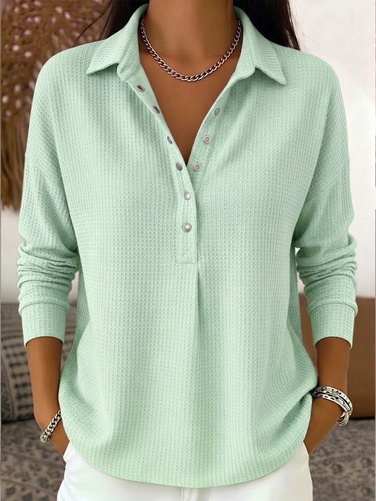 Casual Waffle-knit Cotton Sweatshirt