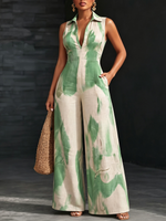 Elegant Resort-style Stand-up Collar Wide-leg Jumpsuit