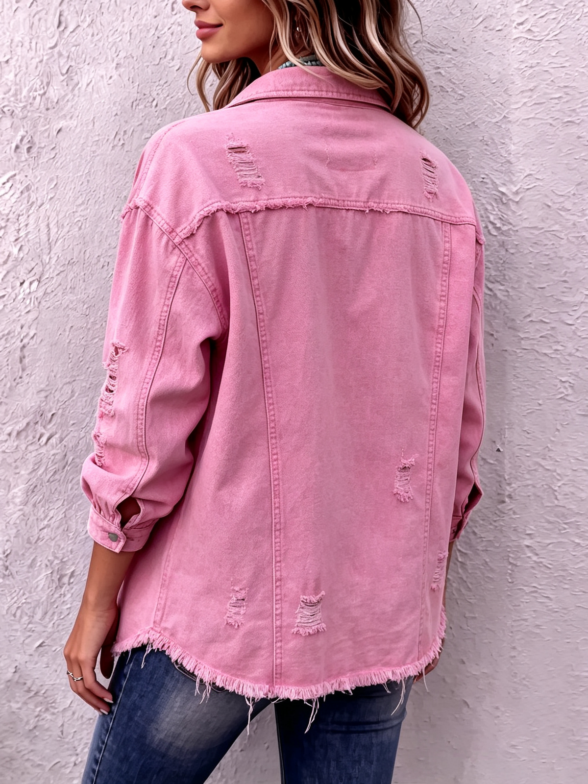 Casual Distressed Raw Edge Denim Jacket