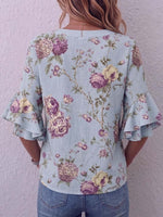 Women's Retro Print V-neck 3/4 Sleeve Casual Loose Cotton Linen Pullover