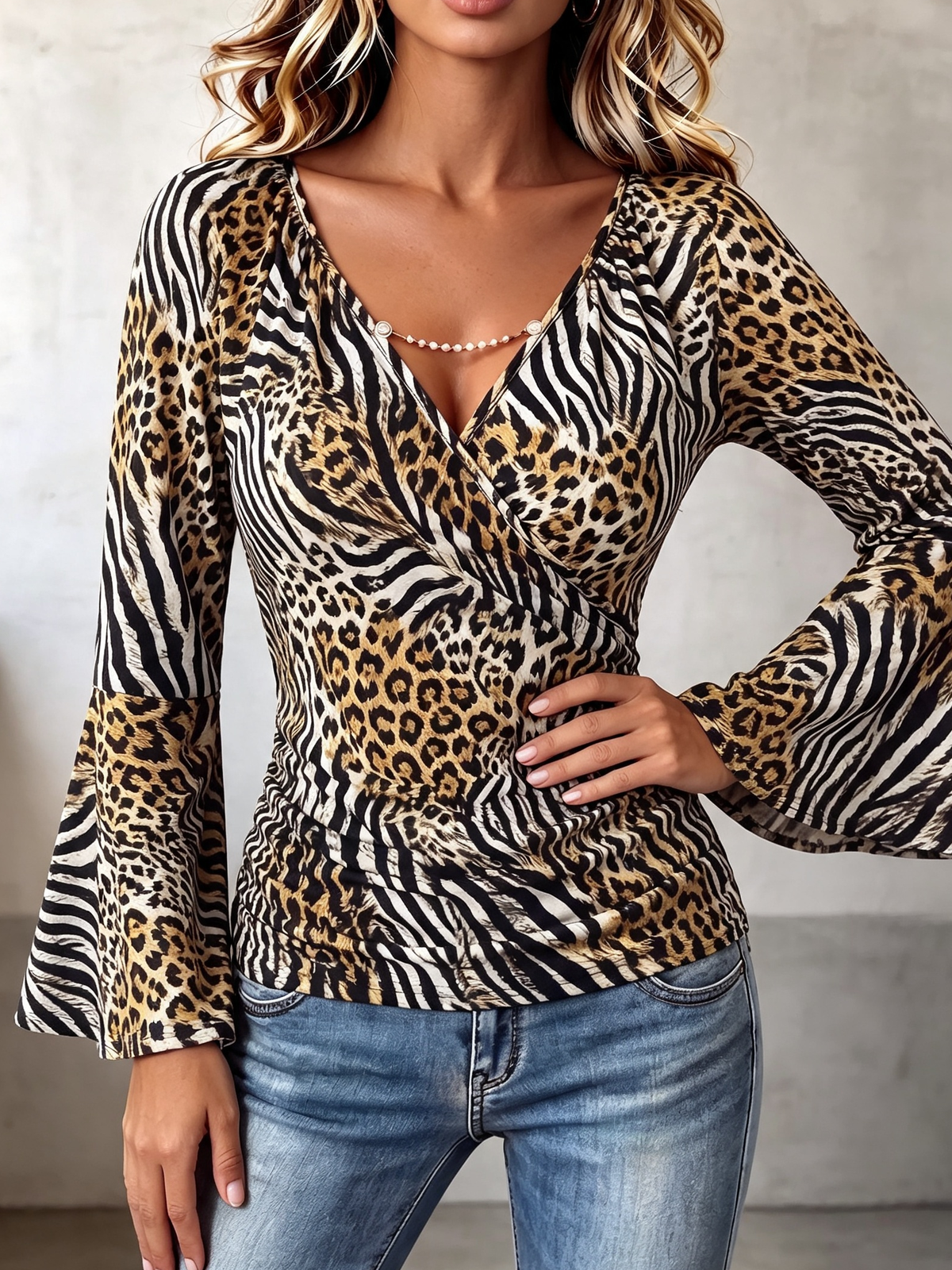 Bold Chic Animal Print Stretch Top Blouse