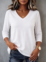Minimalist Cozy V-neck Three-quarter Sleeve Cotton T-shirt