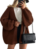 Long Lantern Sleeve Knit Open Front Lightweight Sweater