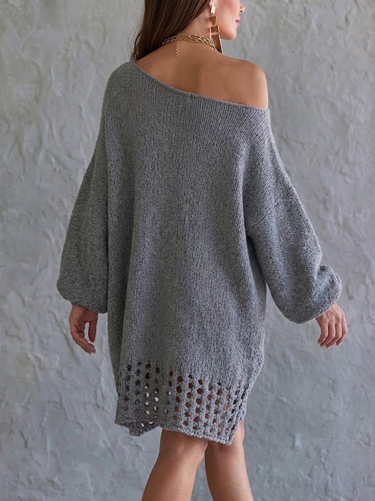 Loose And Cozy Cotton Open-knit Dress