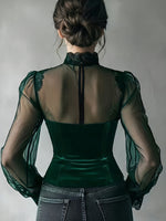 Vintage-style Bohemian Patchwork Lace And Stretch Velvet Top