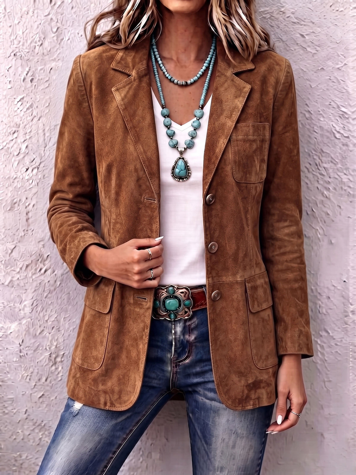 Western Chic Vintage Brown Faux Suede Blazer