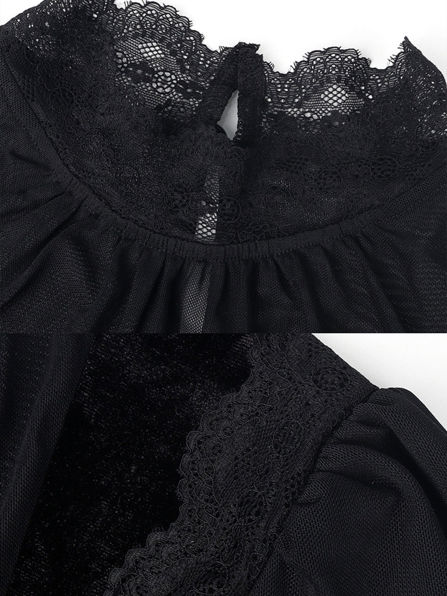 Vintage-style Bohemian Patchwork Lace And Stretch Velvet Top