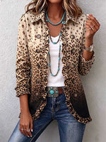 Women's Gradient Leopard Print Shirt Collar Long Sleeve Casual Loose Cotton Cardigan