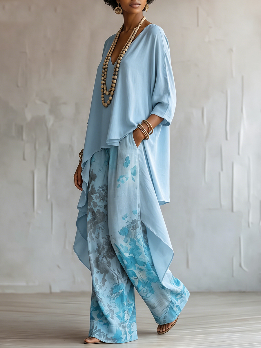 Elegant Artistic Floral Print Two-piece Set