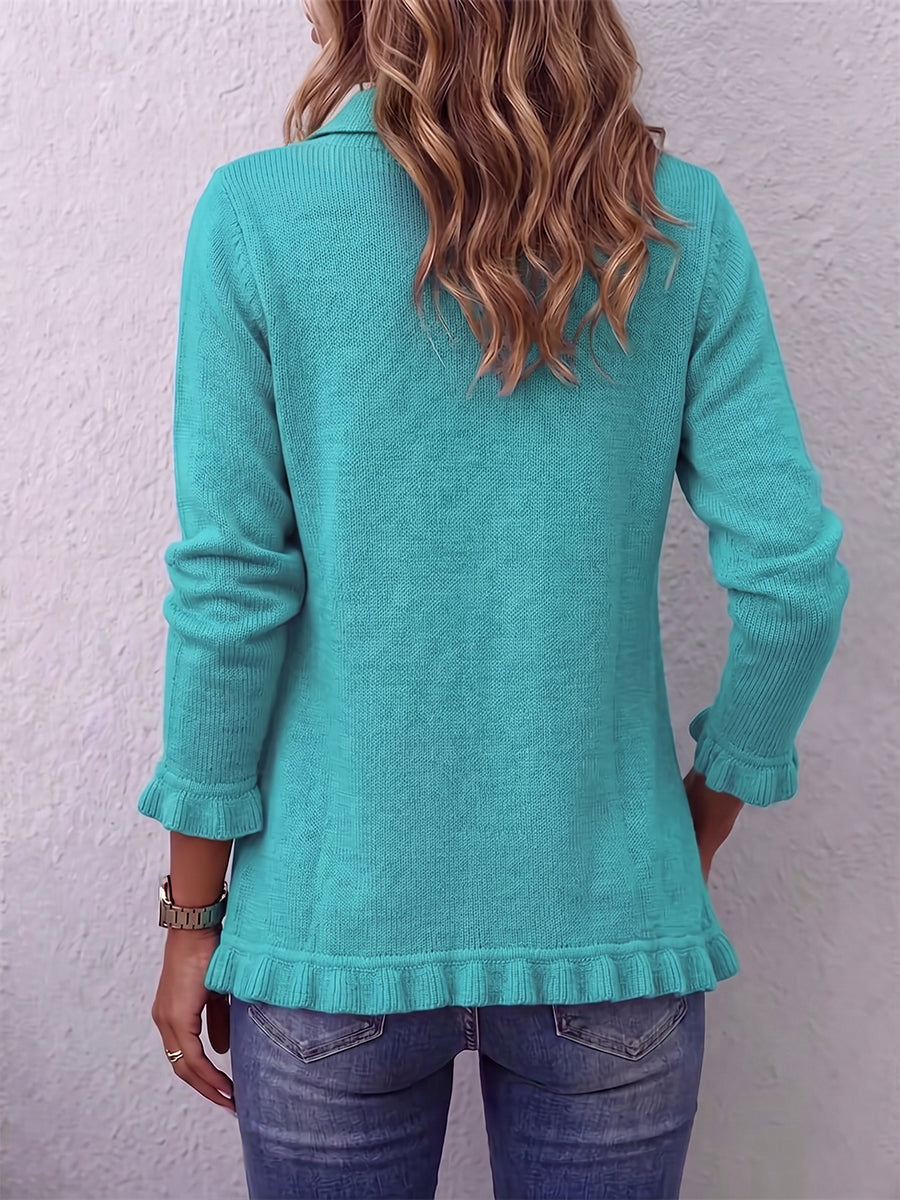Country Chic Turquoise Ruffled Knit Cardigan