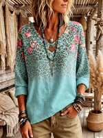 Boho Floral Leopard V-neck Top