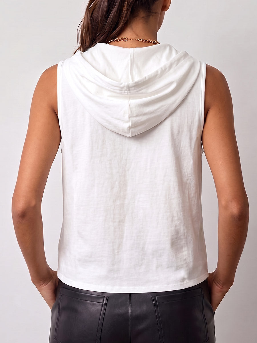 Women's Solid Color Sleeveless Casual Loose Hooded Top