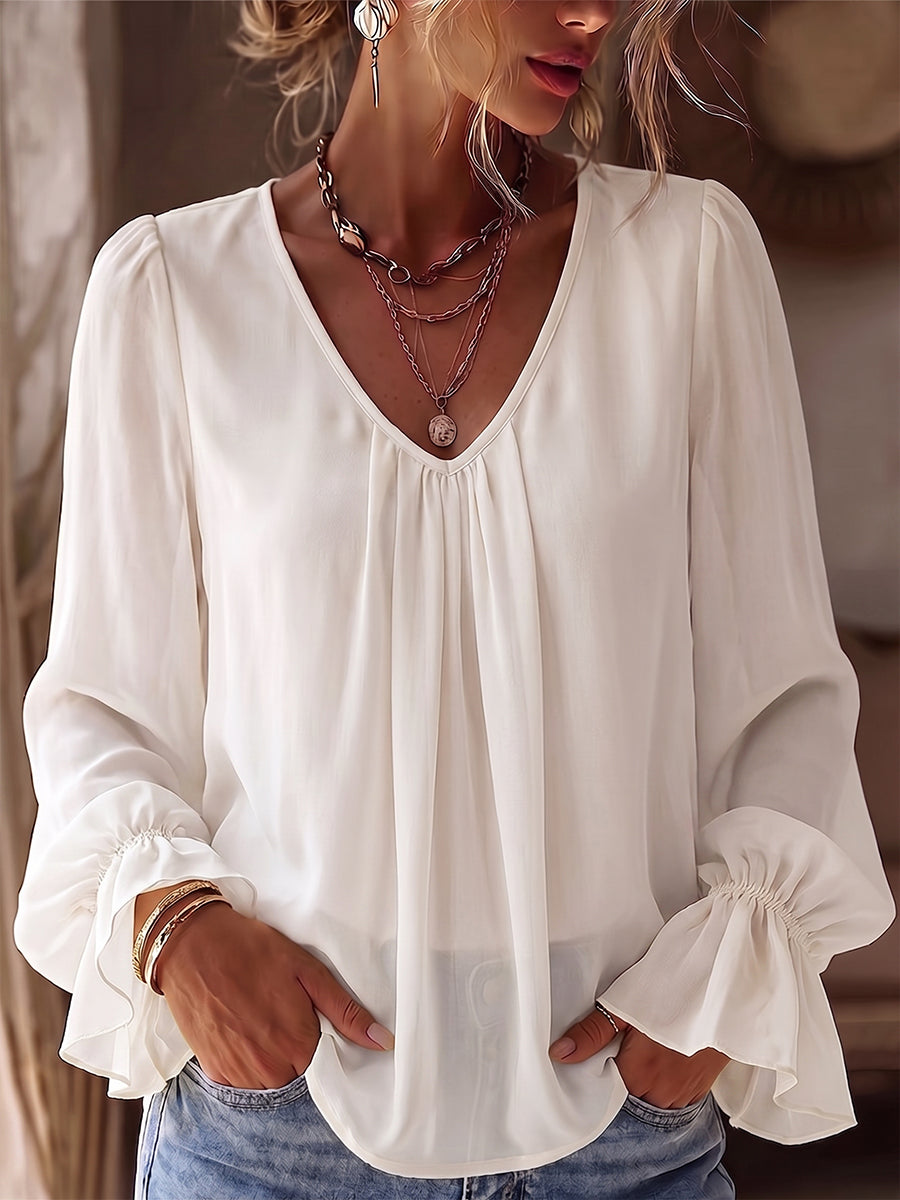 Romantic Pastel V-Neck Blouse