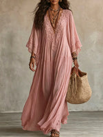 Cozy And Romantic Patchwork Lace And Chiffon Maxi Dress