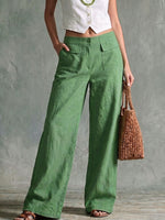 Women's Solid-color High-waisted Loose-fit Cotton-linen Wide-leg Pants