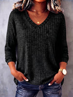 Casual Cozy V-neck Ribbed Knit Top