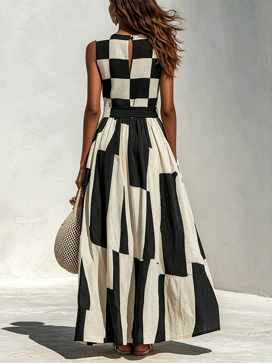 Plaid Sleeveless Paneled Dress