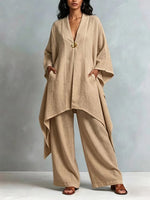 Loose And Cozy Linen-cotton Tunic And Trousers Two-piece Set